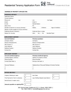 Fillable Online Residential Tenancy Application Form Fax Email Print