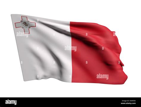 D Rendering Of Republic Of Malta Flag Waving On White Background Stock