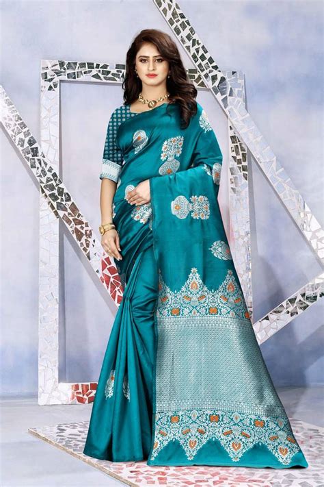 Sky Blue Woven Kanjivaram Silk Saree With Blouse Maruti 3224489