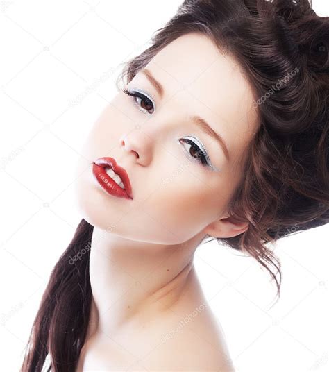 Sunsual Lovely Girl Brunette Closeup Portrait Stock Photo