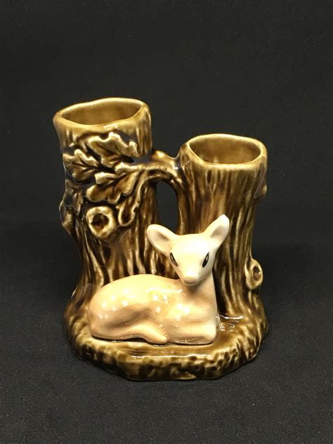 Sylvac Fawn Deer Tree Trunk Vase Kitsch Cute Posy Vase Etsy