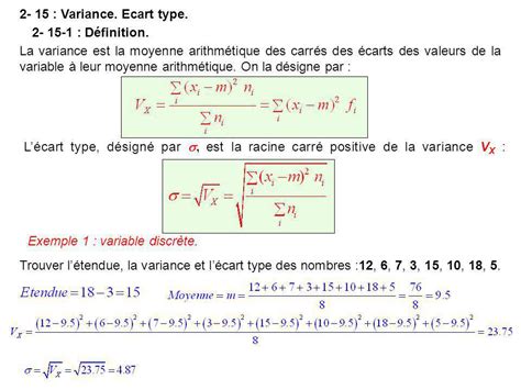 Formule Ecart Type Variance Et Ecart Type Statistiques Cours Premiere