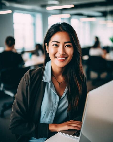 Premium Photo Attractive Asiatic Woman In Her 30s On A Laptop