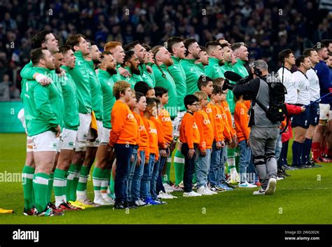 Ireland Players Sing The National Anthem Ahead Of The Guinness Six
