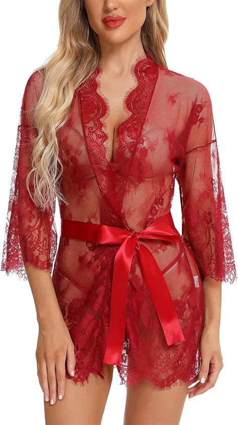 BESDEL Women S Kimono Eyelash Lace Babydoll Lingerie Long Sleeve Mesh