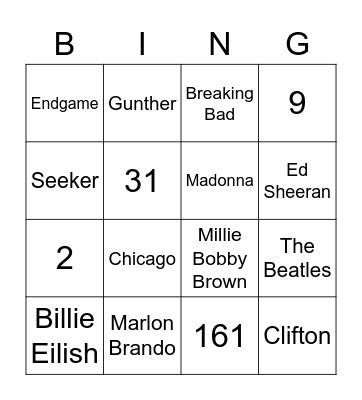 Pop Culture Bingo Cards On Bingo Baker