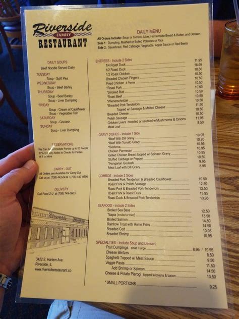 Menu At Riverside Restaurant Riverside