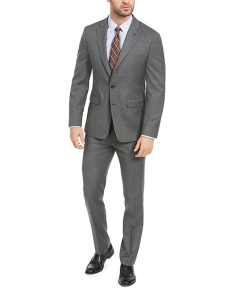 Van Heusen Mens Slim Fit Medium Gray Sharkskin Suit Macys