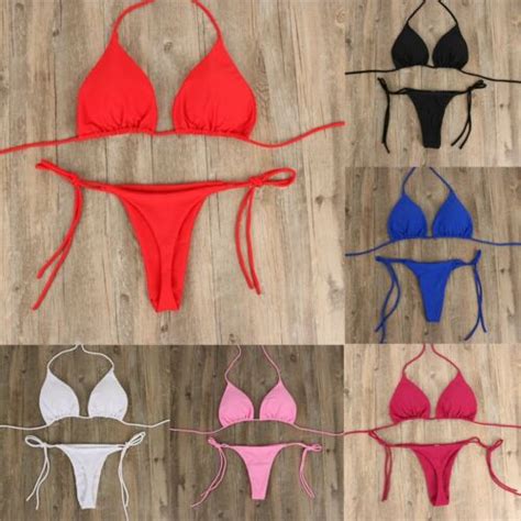 T Sexy Solide Bikini Set Femme Cravate C T Corde String Maillot Ebay