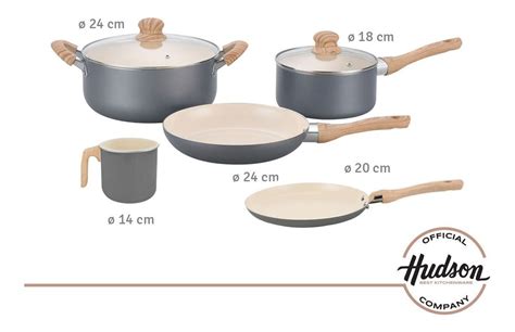 Set Bateria Cocina Hudson Gris Antiadherente 7 Piezas Hudson Cocina