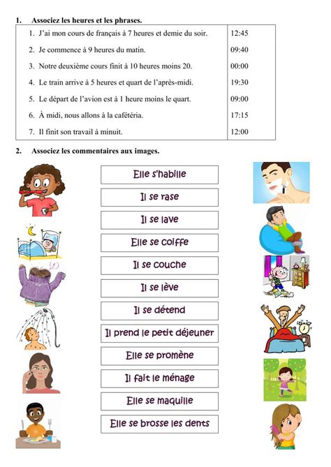 heures voca de la journée français en action worksheet Français