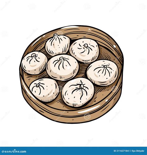 Chinese Food Dim Sum Hand Drawn Sketch Vintage Style Stock Vector