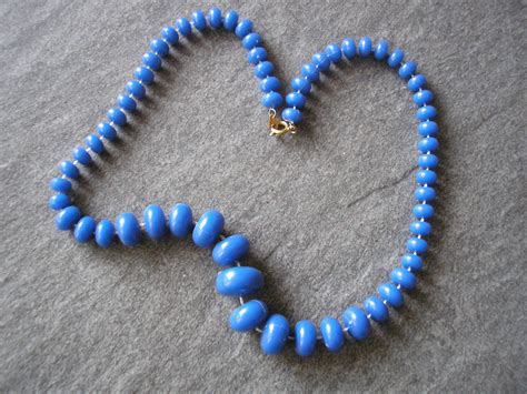 S Blue Beaded Necklace Vintage Molded Beads Royal Blue Etsy