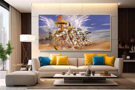 Lord krishna arjuna 5 Horses chariot painting at home