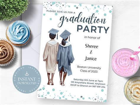 Double Graduation Party Invitation Template Girls Invite Printable