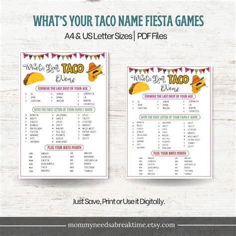 Whats Your Taco Name Fiesta Games Cinco De Mayo Games Fiesta Ice