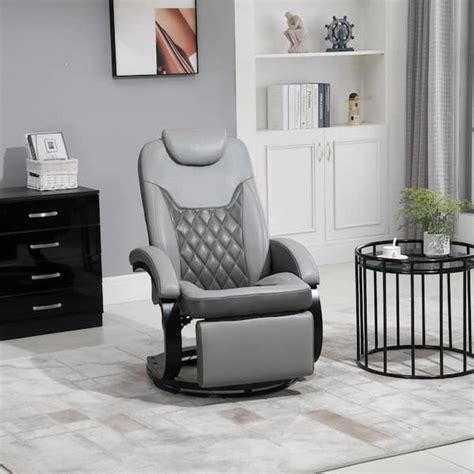 Homcom Pu Recliner Reading Armchair With Footrest Headrest And Round