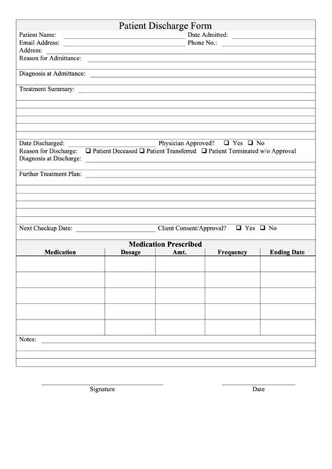 Patient Discharge Form printable pdf download