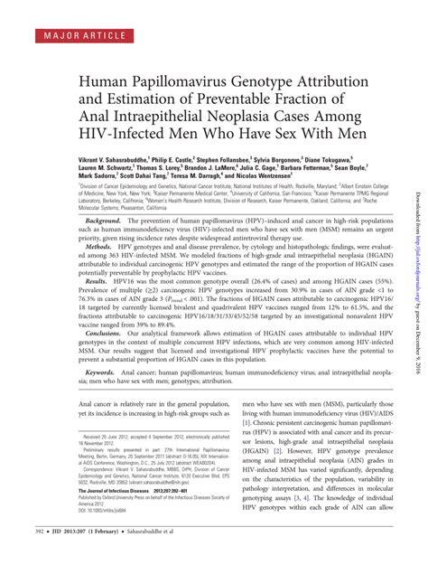 PDF Human Papillomavirus Genotype Attribution And Estimation Of Preventable Fraction Of Anal