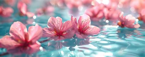 Premium Photo Tender Pink Flowers Floating In Water Closeup