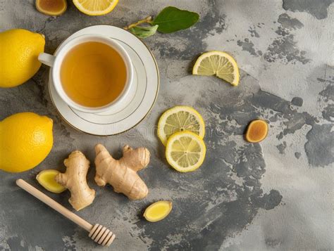 Cup Of Ginger Tea With Honey And Lemon Hot Tea With Lemon And Ginger Stock Photo Image Of