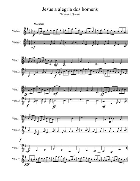 Jesus A Alegria Dos Homens Sheet Music For Strings Group String Duet