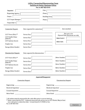 Fillable Online Utility Connection Disconnection Form Facilities