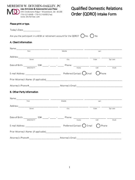 Fillable Online Order Qdro Intake Form Fax Email Print Pdffiller