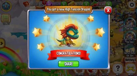 Dragon City Level 93 Hatched Heroic High Tension Dragon And Reach Lap