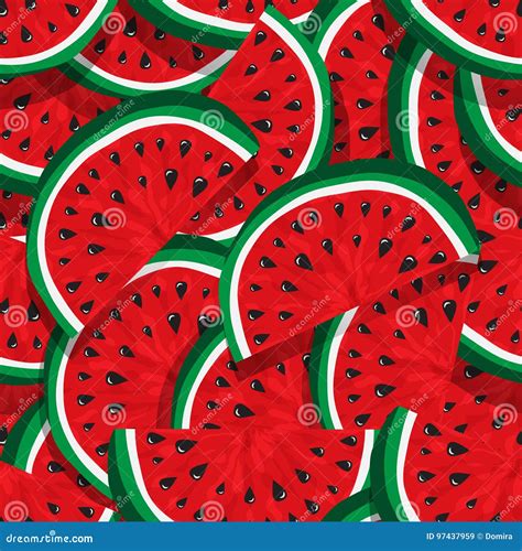 Seamless Pattern Of Juicy Slices Of Red Watermelon Watermelon