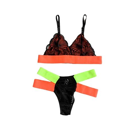 Conjunto Lingerie Sem Bojo Calcinha Suti Renda Neon Tiras El Stico