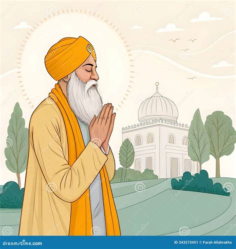 A Vibrant Depiction of Guru Nanak, Highlighting His Teachings of Equality, Compassion Stock