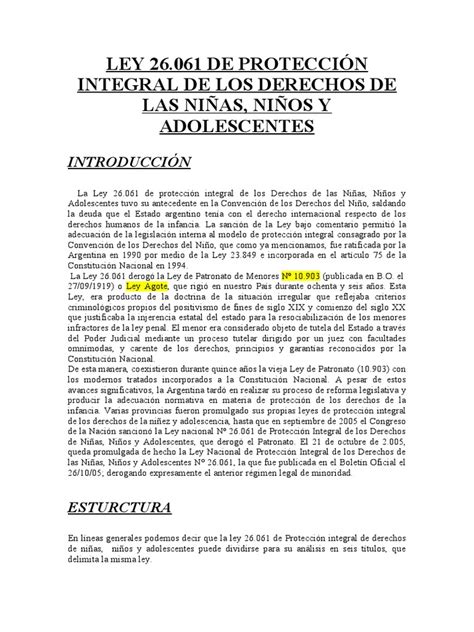 Ley 26061 De Protección Integral De Los Derechos De Las Niñas Pdf