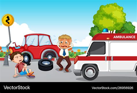 Accident Scene With Injured Boy And Ambulance Vector Image