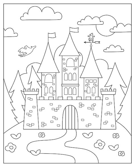 Premium Vector Vector Black And White Fairytale Landscape With Castle