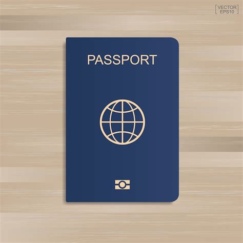 Premium Vector Blue Passport On Wood Background Vector Illustration