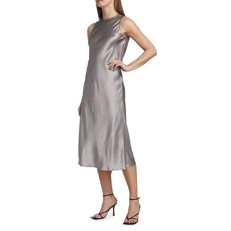 Atm Anthony Thomas Melillo Silk Charmeuse Midi Dress Gray Shadow Size S