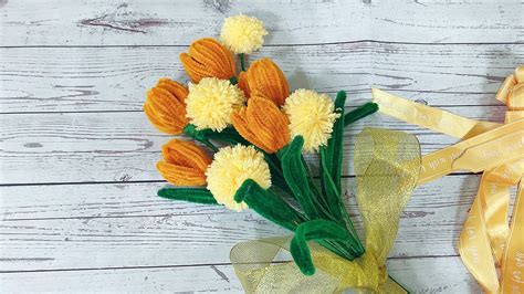 How To Make Pipe Cleaner Tulip Flowers I Diy Flower Bouquet Tinsel