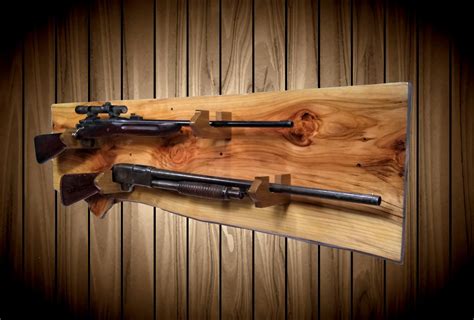 Rustic Gold Gun Rack, Live Edge Knotty Cypress, 2 Guns Display, Wall Mount, Rifle Shotgun ...