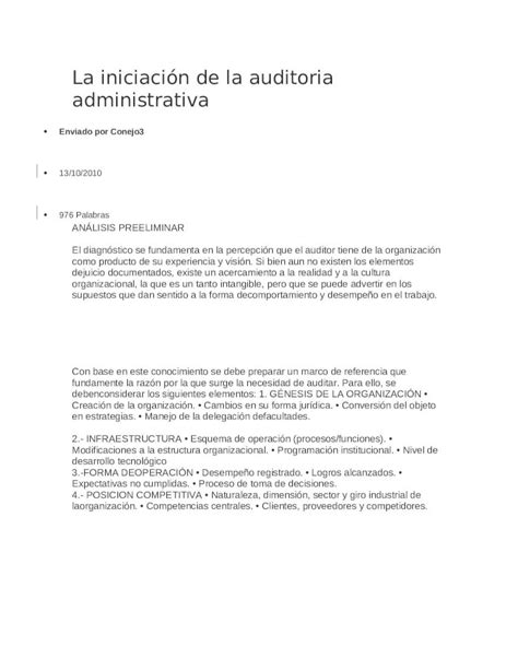 Docx La Iniciaci N De La Auditoria Administrativa Dokumen Tips