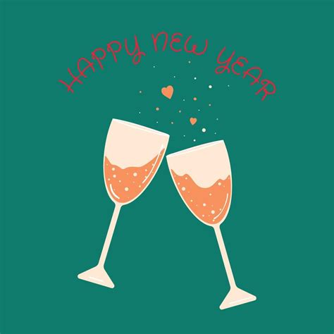 Two Sparkling Glasses Of Champagne Happy New Year Text 6682424 Vector