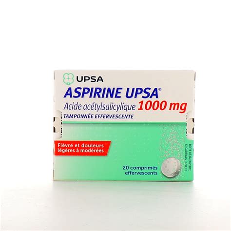 Aspirine UPSA 500 mg ou 1000 mg 20 Comprimés effervescents