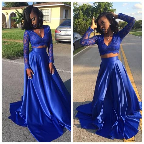 2017 Royal Blue Two Pieces A Line Prom Dresses 2k17 Sexy Vestidos De