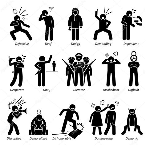 Negative Personalities Character Traits Stick Figures Man Icons