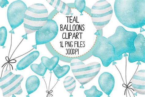 Teal Watercolor Balloon Clipart Set 243076 Clipart Design Bundles