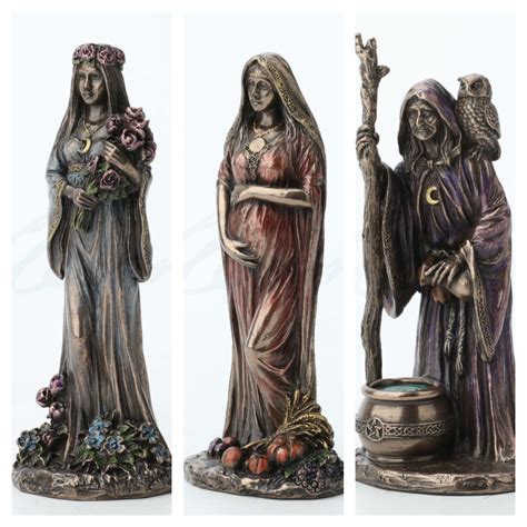 Bronze Finish Triple Goddess Mini Statue Set Maiden Mother Crone