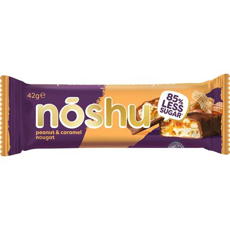 Noshu Less Sugar Milk Chocolate Peanut And Caramel Nougat Bar 42g Woolworths