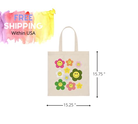 Flower Power Tote Bag Floral Retro Daisy Cute Smiley Flower Etsy