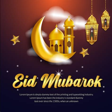 Eid Mubarak Banner Fundo Isl Mico Vetor Premium