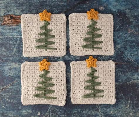 Crochet Christmas Tree Coasters Crochet Knit Too